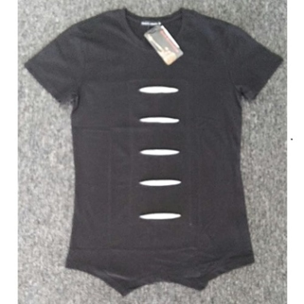 🆕 BLACK SHORT SLEEVE T-SHIRT w/WHITE CUT OUT - UNISEX